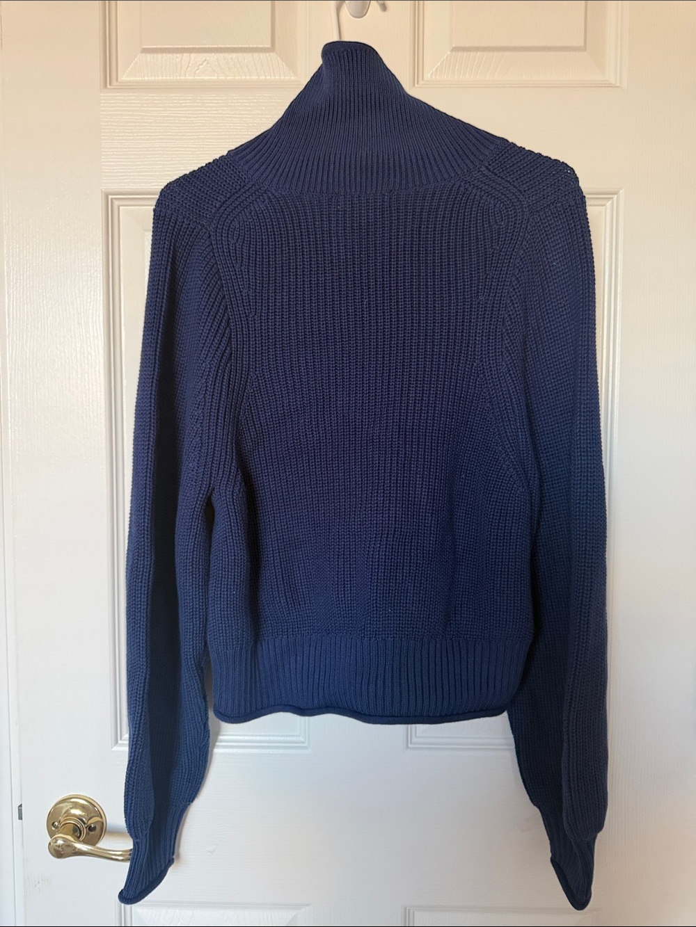 J. Crew Navy Ribbed Button-Front Cotton Turtleneck Sweater - Picture 2 of 8
